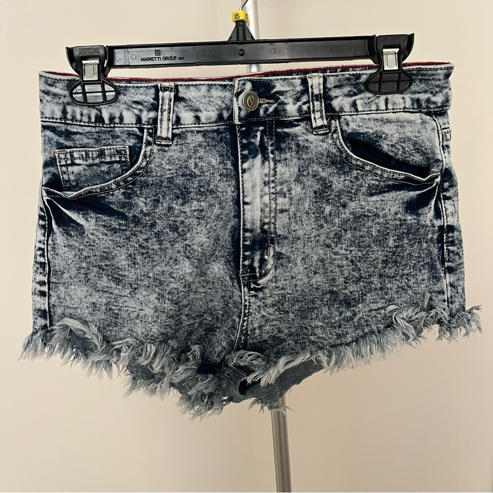 High Waist Distressed Jean Shorts Size: L